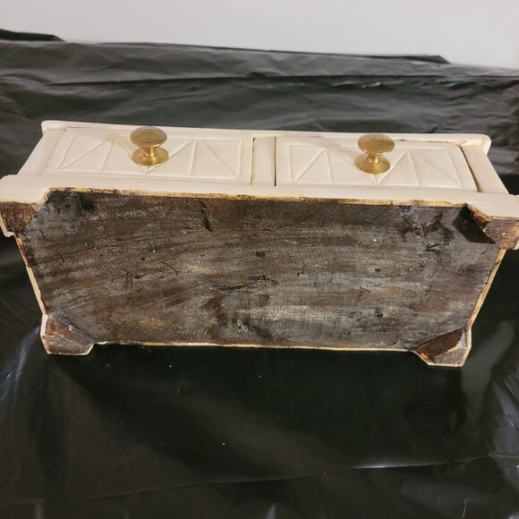 White Ivory Look Inlay On Wood Trinket Box Handmade 2 Drawers - Picture 6 of 10